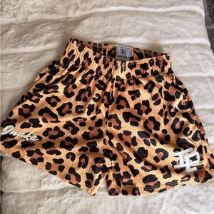 Inaka Power Leopard Print Athletic Shorts - Tan/Black